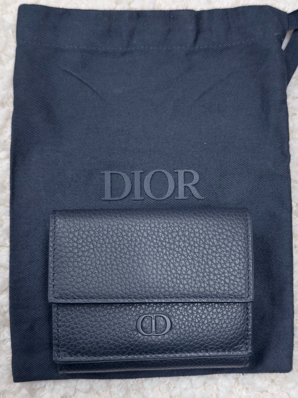 Dior Marine Blue Grained Leather Trifold Wallet with CD Logo